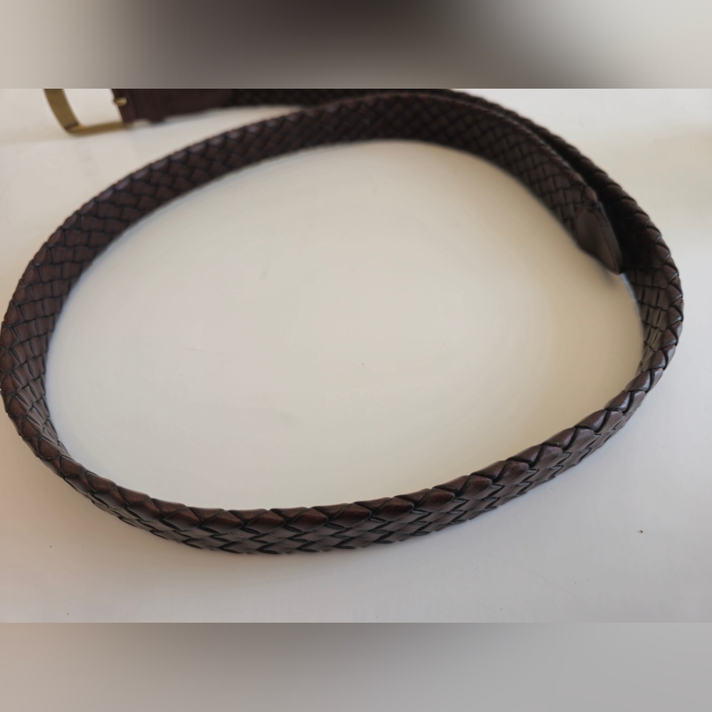 Men's Genuine Leather Braided Brown Belt Bonded Lacing  Brass Buckle Size 40 - Picture 5 of 15